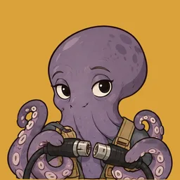 Aldrin, drawn as a violet octopus clicking two cable connectors together