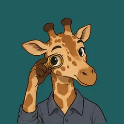 Collins, drawn as a giraffe peering through a jeweler's loupe