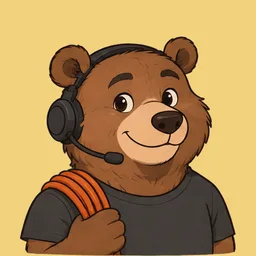 Matt, drawn as a bear in a stage-crew headset with a coil of cable