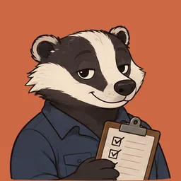 Neil, drawn as a badger in a work shirt, holding a checklist