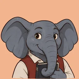 Rock, drawn as an elephant in an oxblood waistcoat, holding a notebook